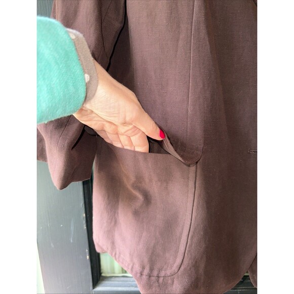 Vintage Lauren Ralph Lauren Brown Linen Silk Blazer Jacket Womens 14 Old Money - Picture 5 of 16